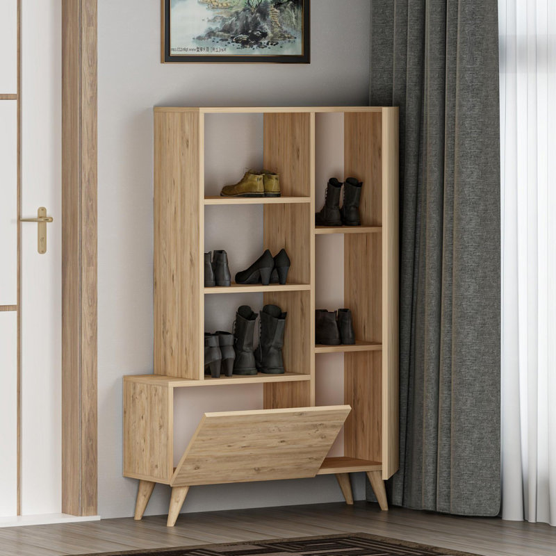 Scandinavian Shoe Cabinet, Atlantic Pine Finish, 31.5 x 47.6 x 12.4 inches | 100% Melamine Coated Particle Board, Multiple Shelves for Extra Storage | Stylish & Functional Design for Entryway Organization