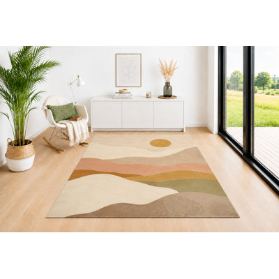 «Roller Hills» 5 pi x 7 pi «Ultra Léger», motif terre moderne en moutarde terre cuite vert olive beige et crème, tapis à poils courts et doux pour le salon, la chambre et le bureau