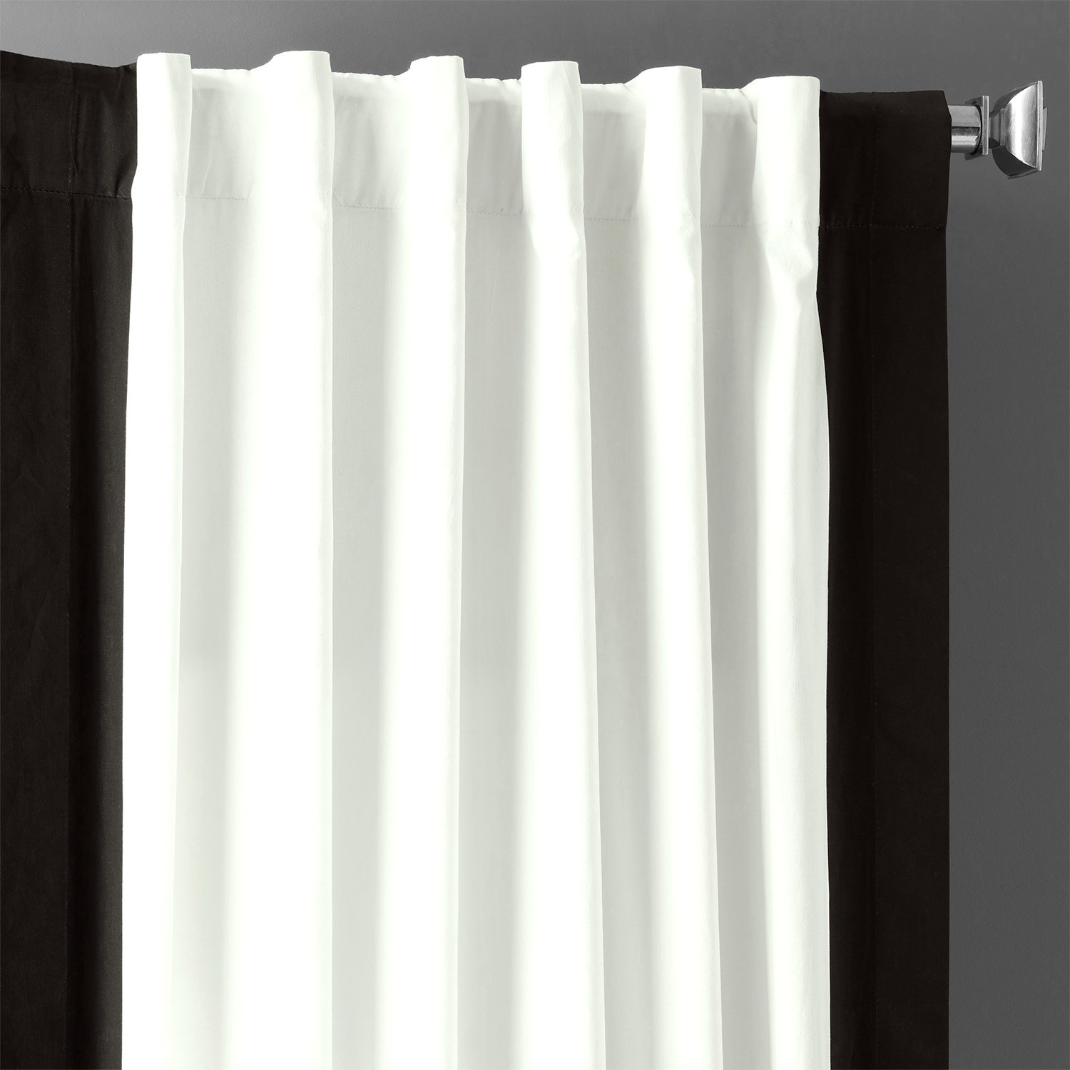 Limone Printed Cotton Curtain Panel, 50" x 96", Warm Off-White/Black