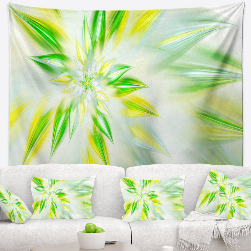 Tapisserie abstraite en forme de spirale vert clair, H 50 po x l 60 po
