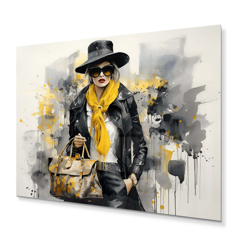 «Yellow and Gray Fashionistas Portrait I», reproduction d'art en métal, H 30 po x l 40 po x P 1 po