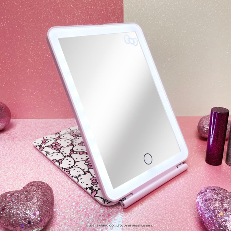 Hello Kitty Touch Pad Mini Tri-Tone Makeup Mirror with Animal Print Flip Cover and LED Strip