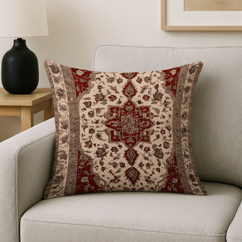 Coussin décoratif intérieur et extérieur Modern, Carré 18 po, Brun / rouge oriental