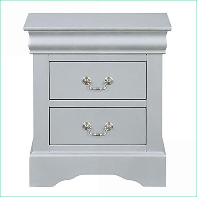 Platinum 2-Drawer Nightstand with Brushed Nickel Handles, Silver