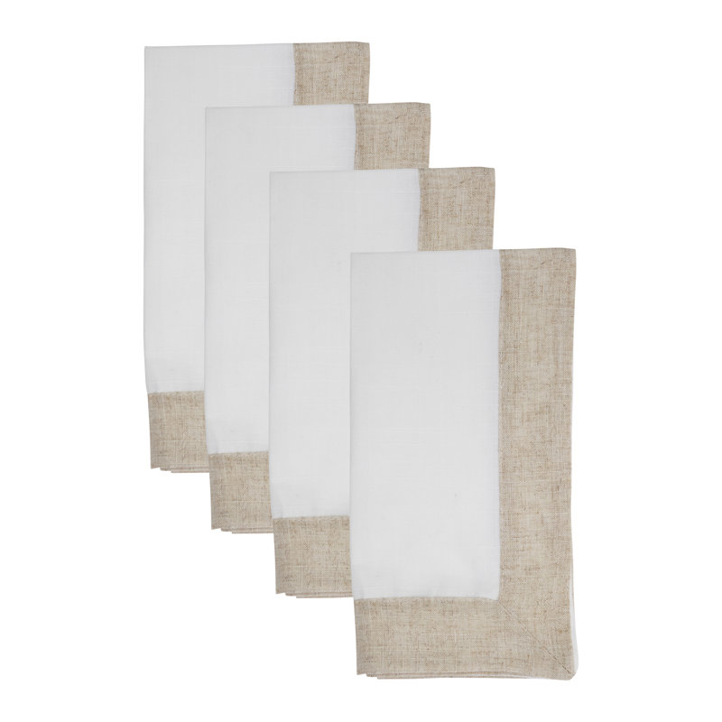 Serviettes de table en bloc de couleur (ensemble de 4) - Serviettes décoratives en mélange de lin avec bordure contrastante pour les repas à la ferme, les réceptions quotidiennes et les tables