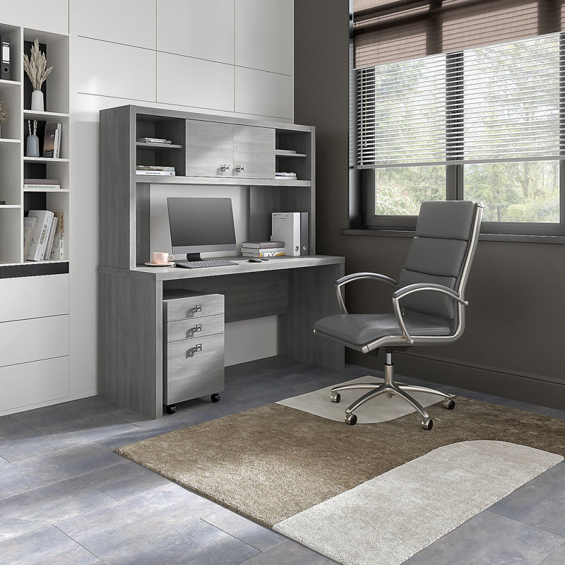 Ensemble de bureau d'ordinateur avec huche 3 pièces Echo, Gris moderne