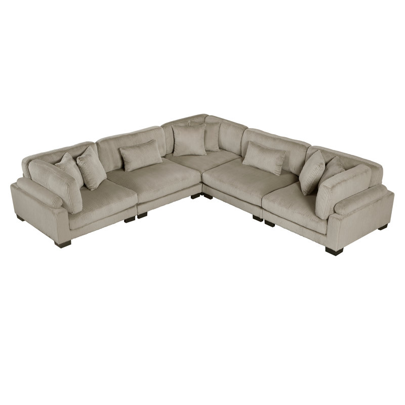 Beth 4-piece L-shape Modular Sectional, Taupe Corduroy, 34.5" H x 135" W x 90" D, Symmetrical