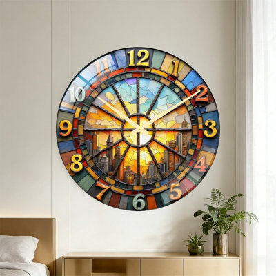 Horloge murale vitrail rétro - 24 po
