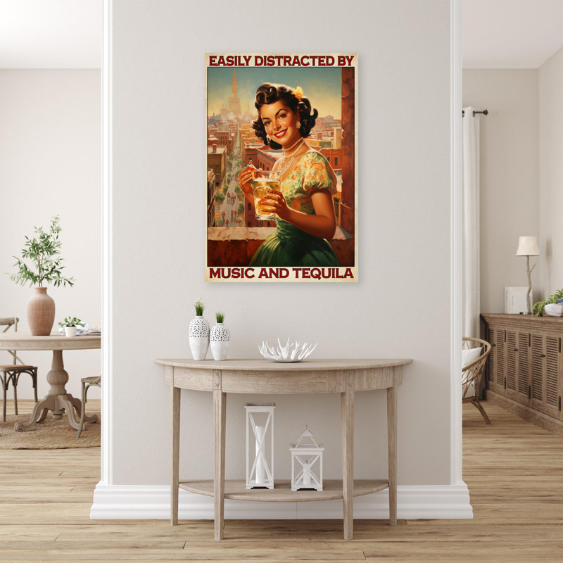 «Easily Distract By Music And Tequila», reproduction d'art graphique sur toile tendue, H 36 po x l 24 po x P 1,25 po