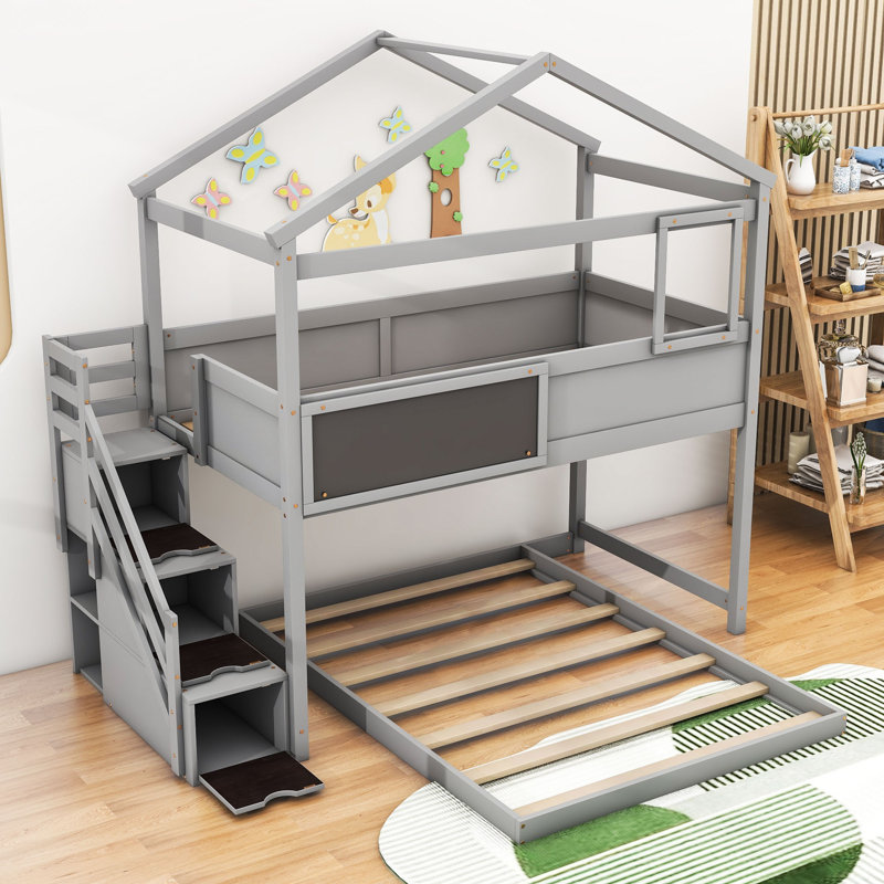 Slavkov Kids Twin Over Full Bunk Bed, Gray