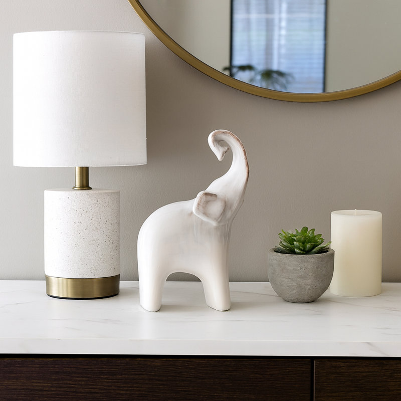 Decorative Ceramic Elephant Figurine with Glam Style for Home Decor - Modern Animal Sculpture Object for Office, or Decorations for Living Room - Silver