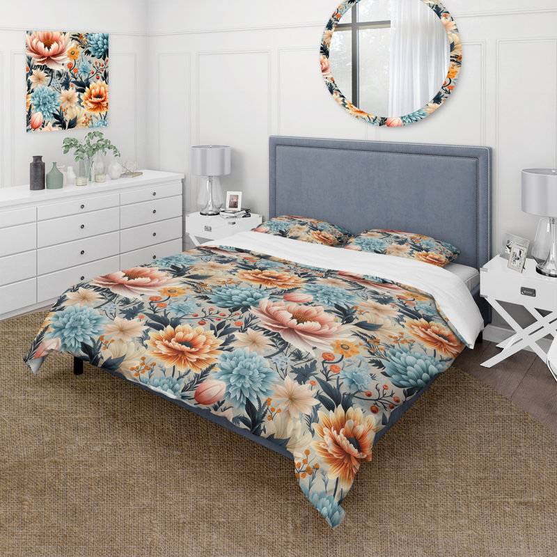 Ensemble de housse de couette Blue Boho Floral Treasures, Housse de couette simple + 1 taie décorative stan