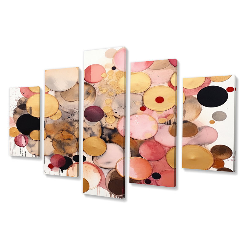 Après-midi de rêves bohème chic rétro rose doré - décoration murale géométrique moderne - 5 panneaux