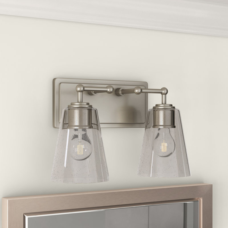 Dimmable Vanity Light, Brushed Nickel, Clear Seeded Glass, 2