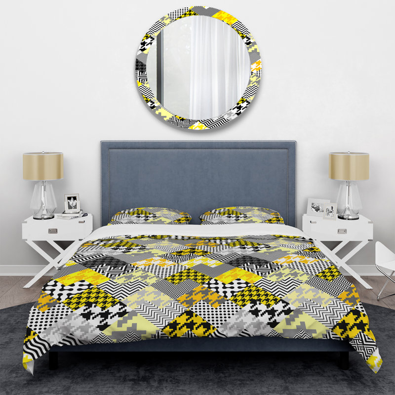 Ensemble de housse de couette à motifs jaune et argent, Housse de couette pour très grand lit et 2 très