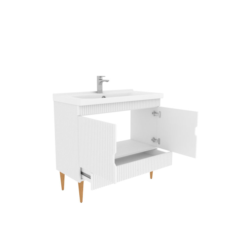 Sahra Single Bathroom Vanity with Ceramic Basin, 100cm, White