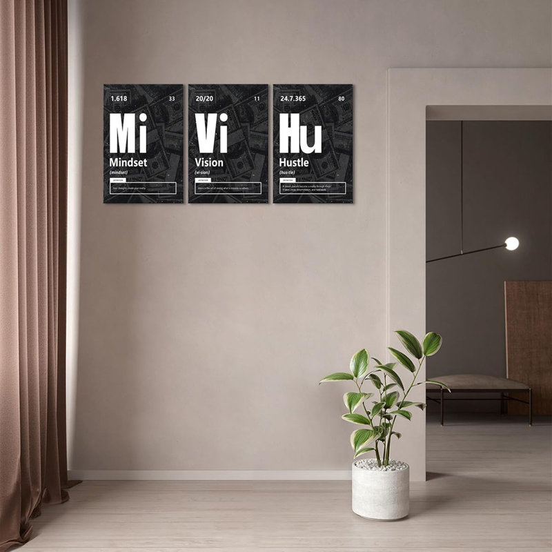 3 Piece Wrapped Canvas Print, Black
