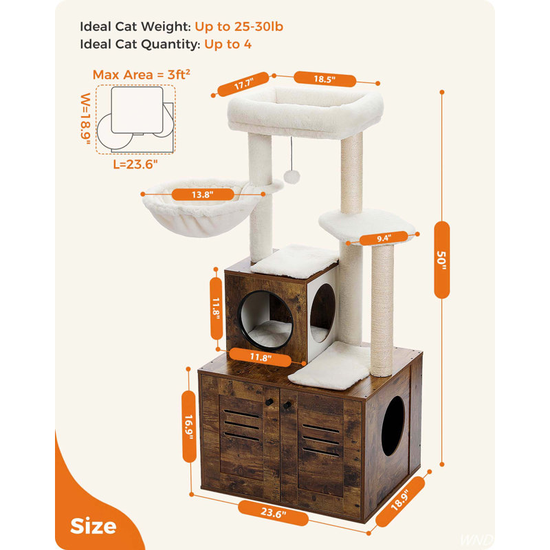 Condo moderne en bois avec litière pour chat, Brun