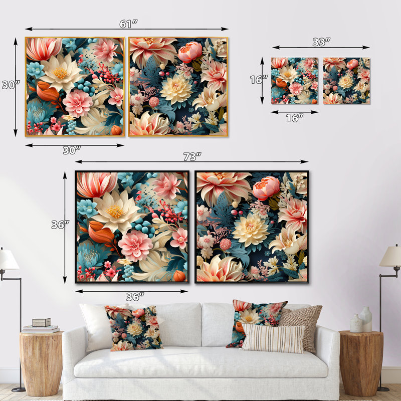 Bryony - Ensemble de 2 collages carrés botaniques abstraits, Cadre flottant noir, H 36 po x l 73 po