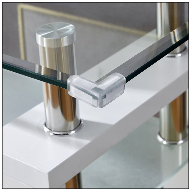 Console blanche en panneau de fibres à densité moyenne, plateau en verre trempé, table de vestibule moderne, Blanc