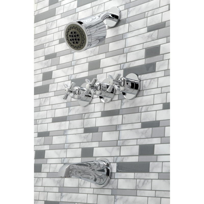 Kingston Brass Millennium Triple-Handle Tub and Shower Faucet, Polished Chrome