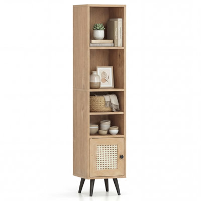 Bibliothèque mince à 6 niveaux, armoire de rangement étroite de 54 pouces de hauteur, étagère en bois d'ingénierie peu encombrante pour le salon, la chambre à coucher ou le bureau personnel, naturel