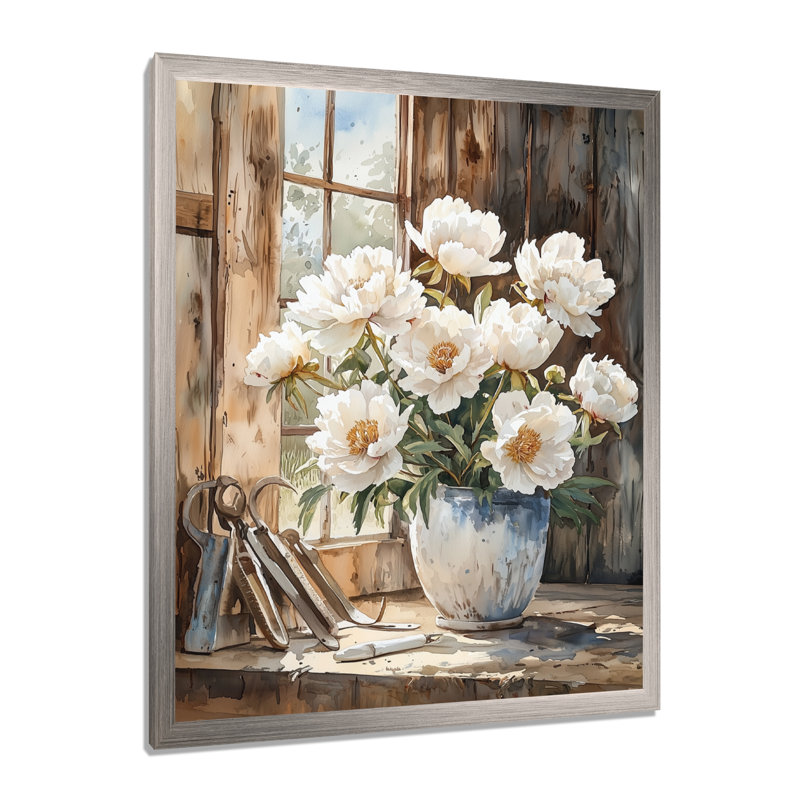 Hofmeister - impressions sur toile florales, H 32 po x l 16 po, Argent argent, Reproduction encadrée d'une seule photo