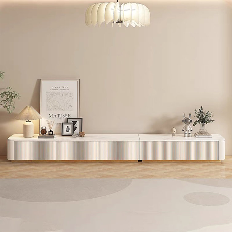 Delorme Modern TV Stands with Glossy Sintered Stone, Drawers, White