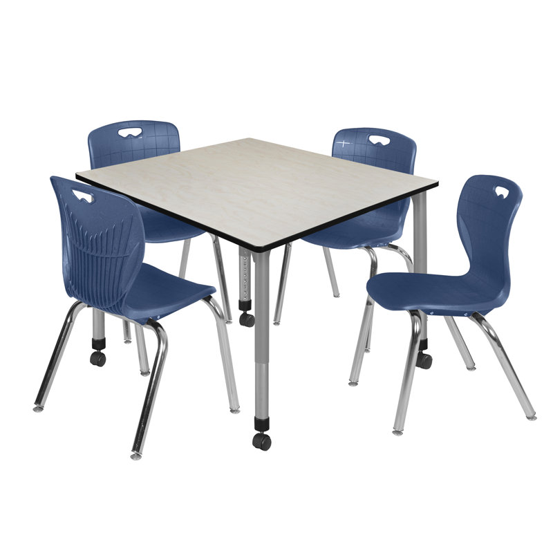 Ensemble de table de salle à manger L 42 po Romig Kee, Bleu, Érable, H 34 po x L 30 po x l 30 po