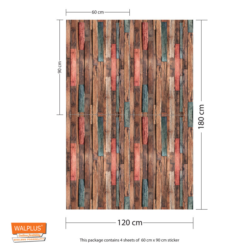 Embarcadero Bleaching Timber 180cm L x 120cm W Peel and Stick Wallpaper Tile, Brown/Red