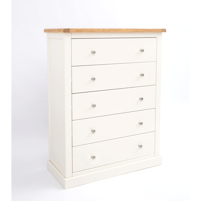 90 cm W Chest of 5 Drawers, Off White