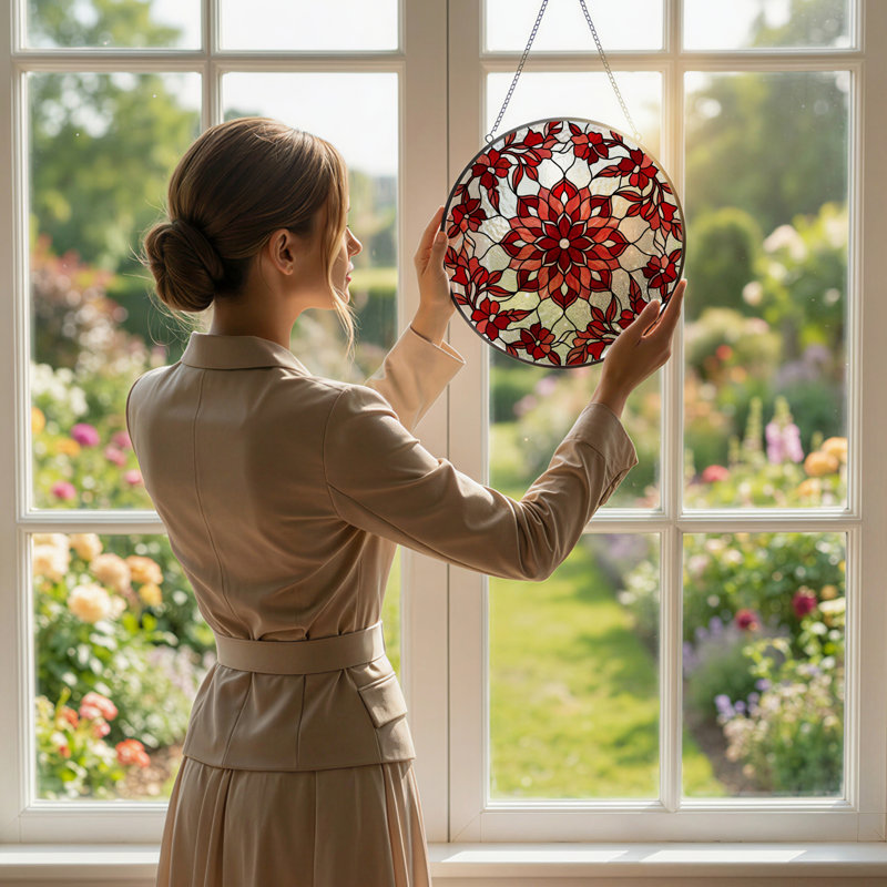 Vitrail de vitrail à motif floral H 7,8 po