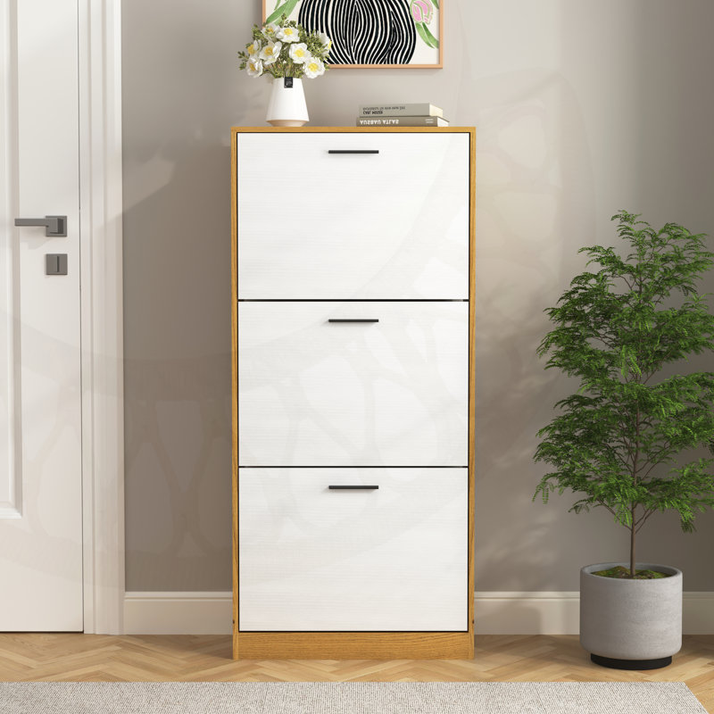 Modern Entryway Shoe Cabinet with 3 Flip Doors, Large Capacity and Space-Saving Design, Ideal for Narrow Spaces and Home Organization.