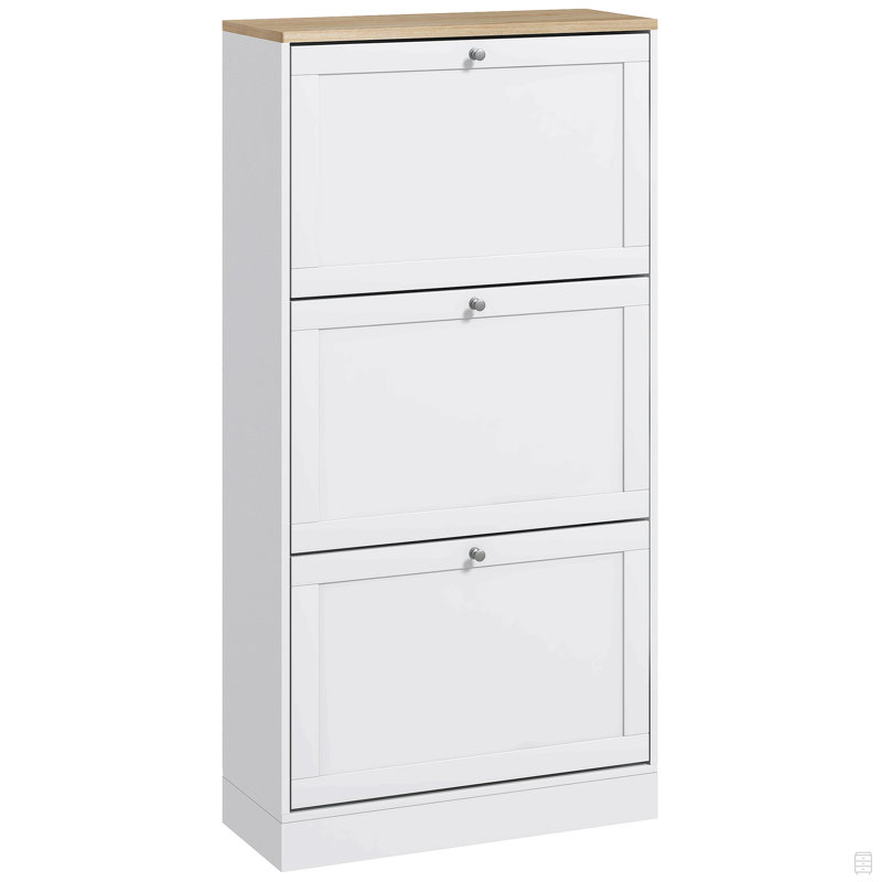 Armoire de rangement pour chaussures étroite avec 3 tiroirs rabattables et tablettes réglables, range-chaussures