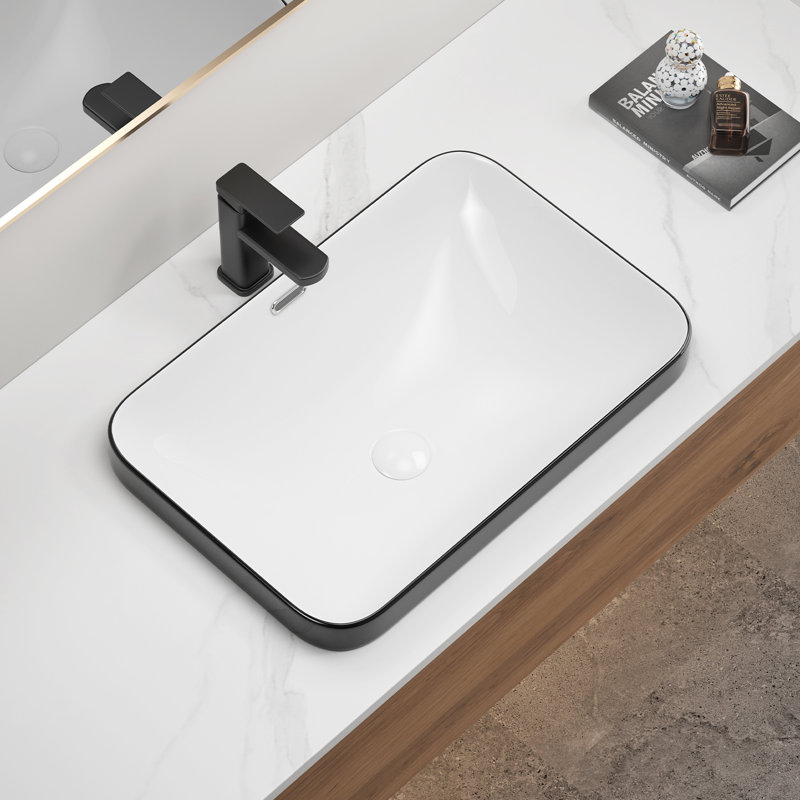 Ceramic Undermount Bathroom Sink 22.05" X 15.36" X 6.7" - White Porcelain Vessel Basin, Seamless Design For Vanity Countertop