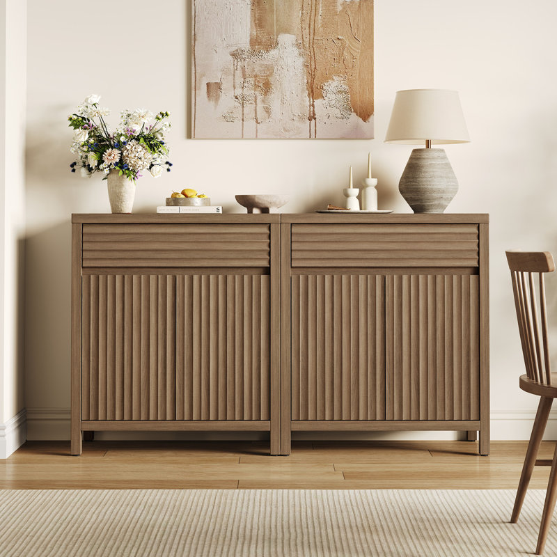 29.1''W Modern Fluted Elegance Sideboard Buffet Cabinet With 1 Drawer And 2 Adjustable Shelves, Caramel Oak