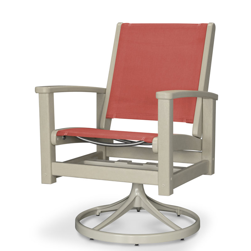 Chaise berçante pivotante POLYWOOD Coastal, Blanc, Brun clair satiné / sable