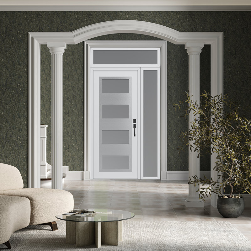 Panneau d'entrée en acier argenté noir / blanc avec porte latérale avant et traverse, Gauche, L 95,69 po x H 51,25 po