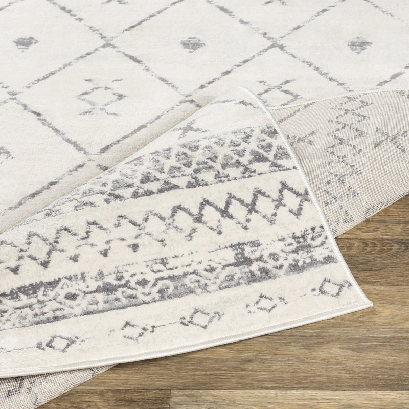 Tapis blanc et gris tissé au métier mécanique Herrod, Tapis de couloir 2 pi 6 po x 10 pi