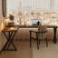 Noyer clair + bureau en bois massif en forme de L noir + fer-109556931