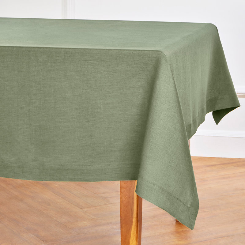100% Pure Linen Tablecloth - Fete, 108" L x 60" W, Oil Green