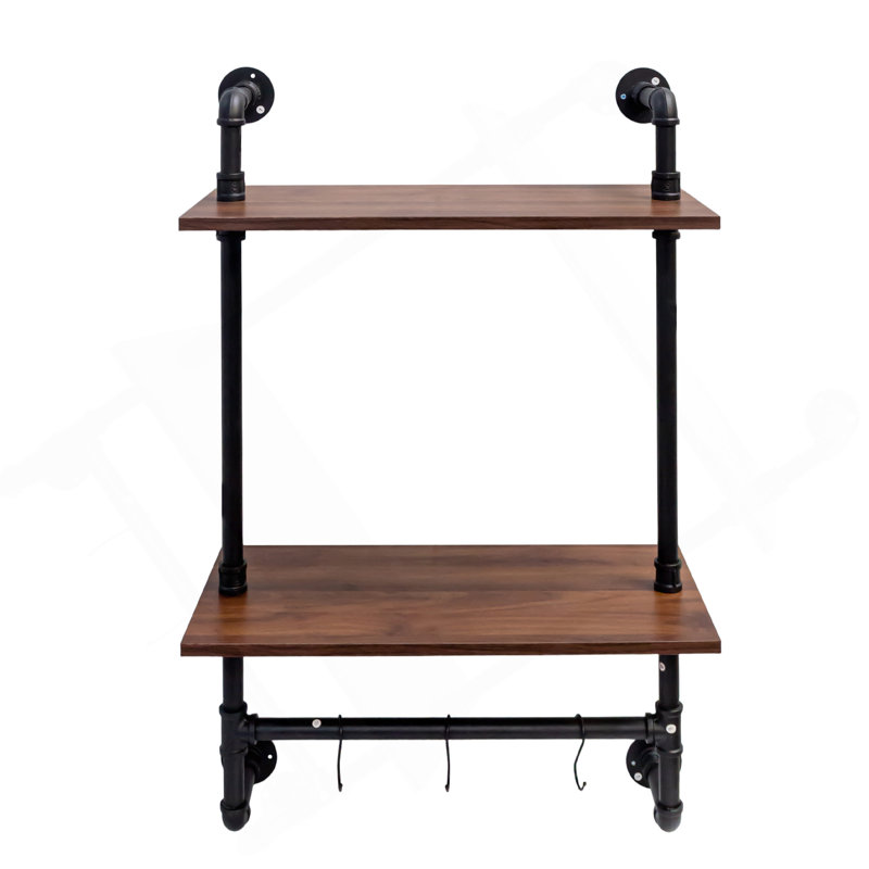 Industrial Pipe Shelf 3 Tier And 2 Tier Wall Mounted Shelves  36In Wood Display Shelves, And 3 Additional Hooks,Farmhouse Kitchen Bar Shelf, DIY Bookshelf Unit Hanging Wall Shelves For Bedroom...