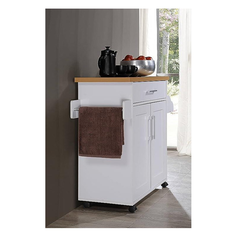 Albizu Wood Kitchen Island, White/Beech