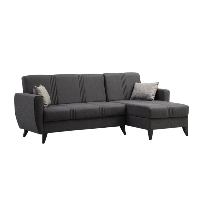 Canapé-lit d'angle Laquieta, Polyester 100 % gris foncé