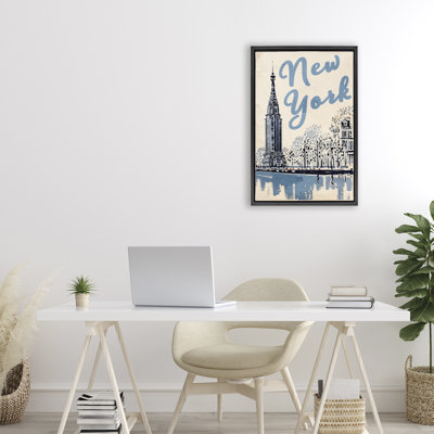 Cadre flottant bleu et beige New York Travel, design par Annabelle Hall
