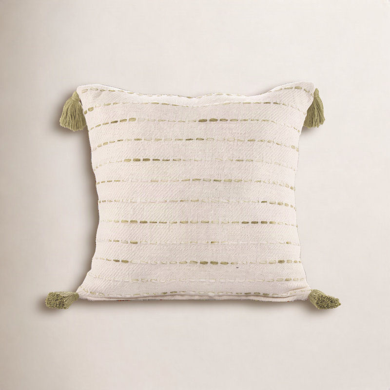 Housse de coussin Hainsly, Vert olive / naturel, Plumes