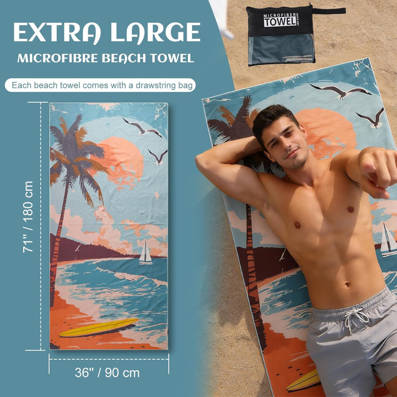 Beach Towel, Coconut Tree and Sunset