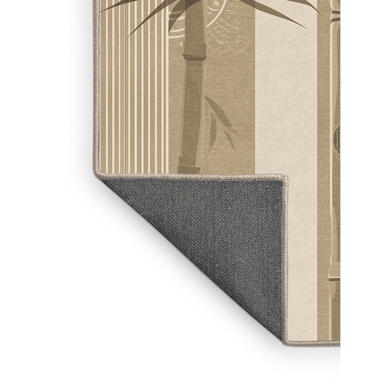 Tapis art déco en bambou doux et moelleux brun et beige, 3 X 5