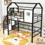 Lit mezzanine simple avec escalier, tablettes de rangement et garde-corps-943584542