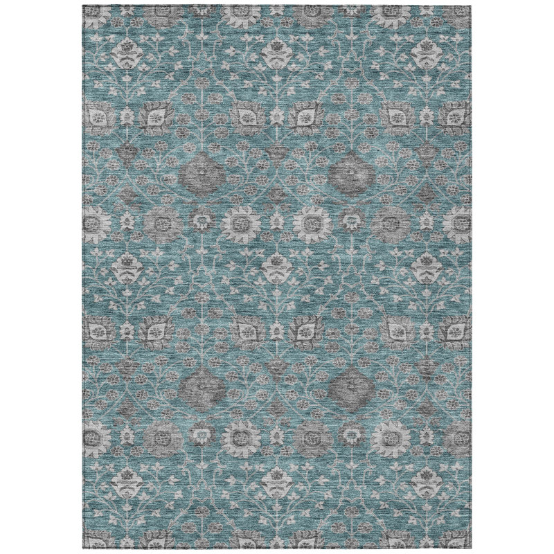 Selma Teal Washable Indoor-Outdoor Rug - , 2'6" x 3'10"